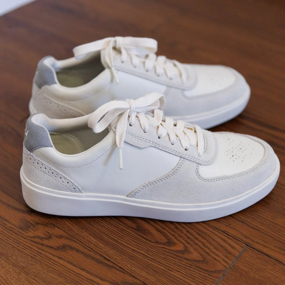 Cole Haan GrandPro Mens White Grey Leather Suede Low Top Sneakers 8.5M